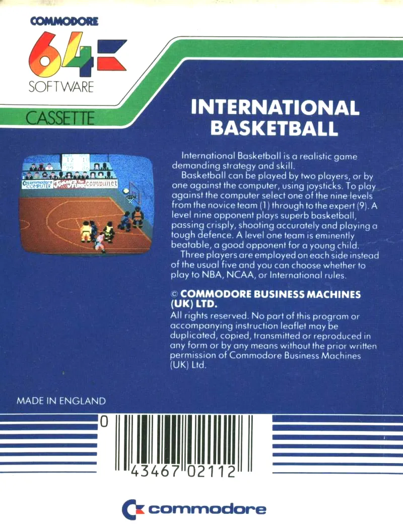 International Basketball box back