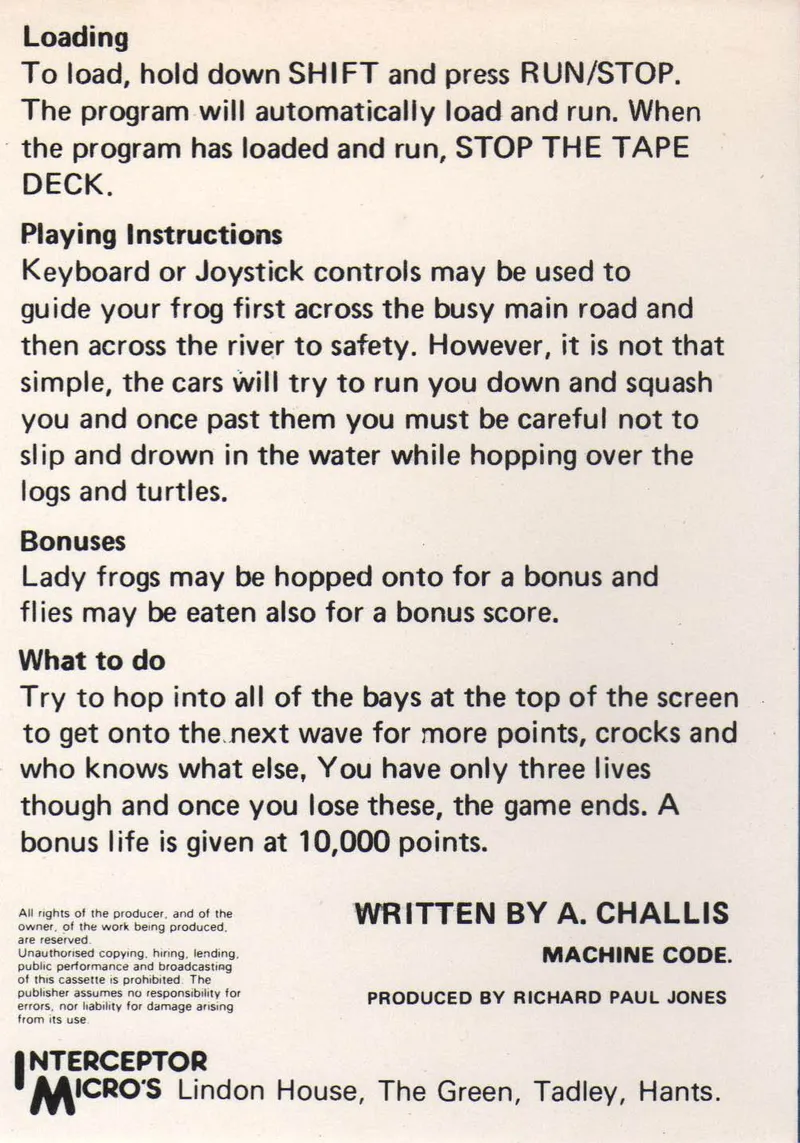 Frogger 64 box back