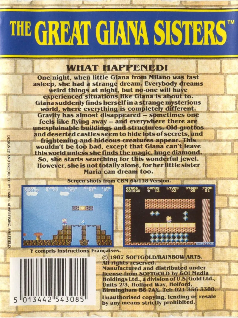 The Great Giana Sisters box back