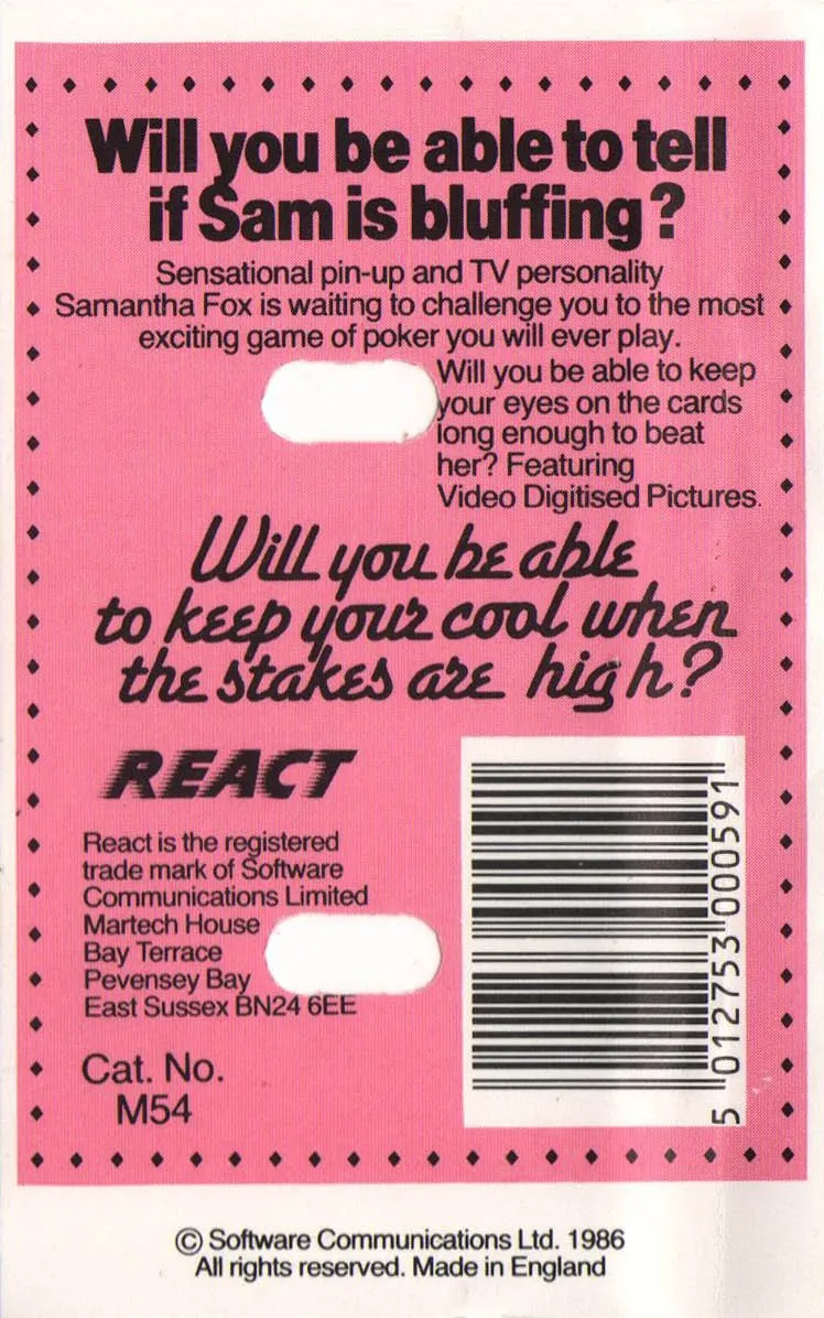 Samantha Fox Strip Poker box back
