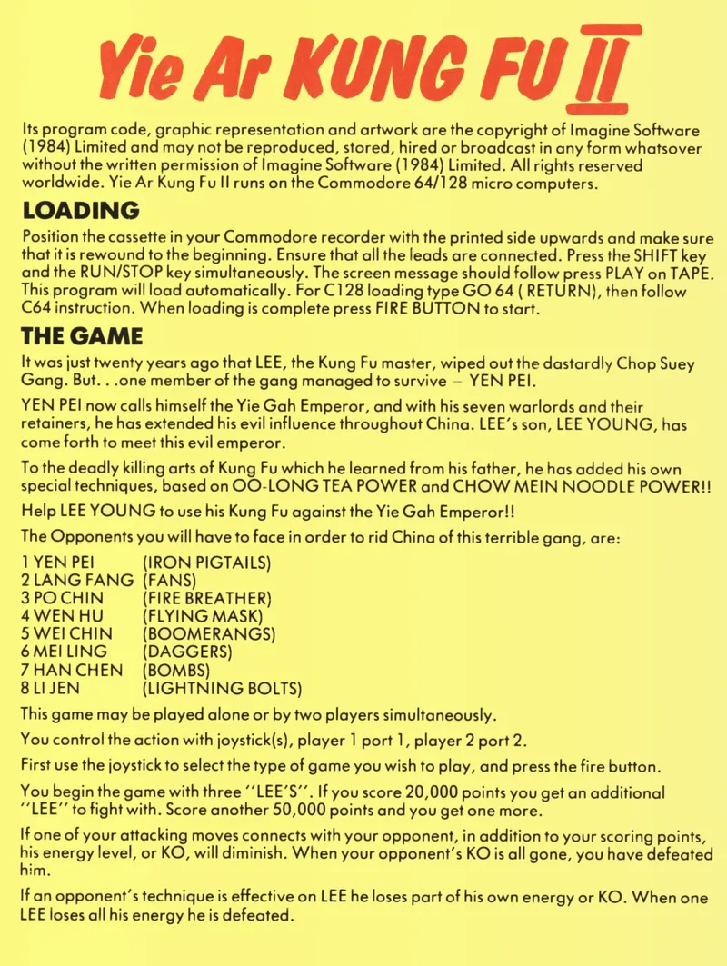 Yie Ar Kung-Fu II box back