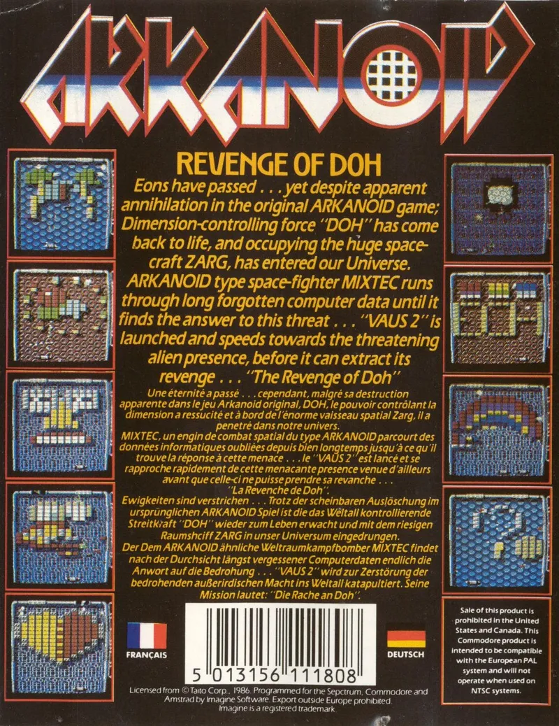 Arkanoid II: Revenge of Doh box back