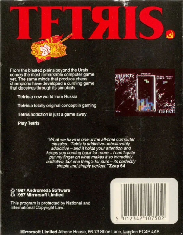Tetris (Mirrorsoft) box back