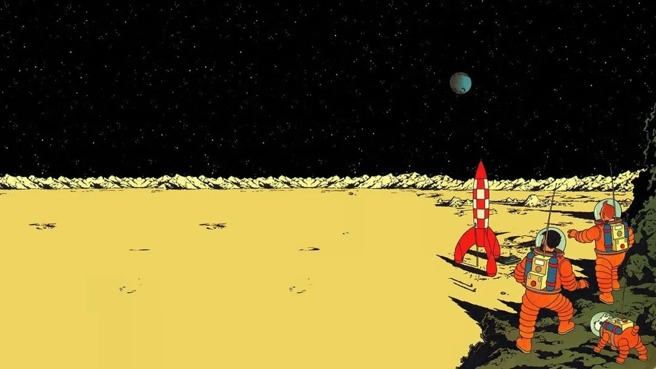 Backdrop artwork for Tintin on the Moon