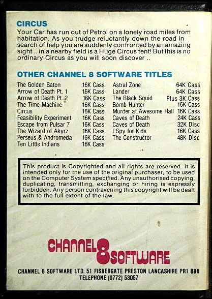 Circus (Channel 8 Software) box back