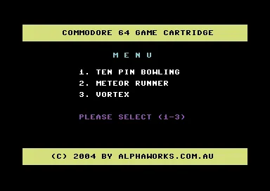 Tenpins + Meteor Runner + Vortex (USA, Europe) (Megafun) title screen