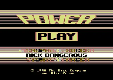 MicroProse Soccer + Rick Dangerous + Stunt Car Racer (Europe) (Power Play) title screen