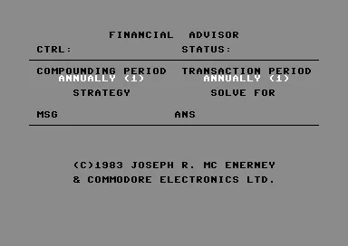 The Financial Advisor title screen
