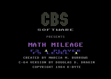 Math Mileage title screen