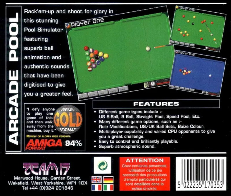 Arcade Pool box back