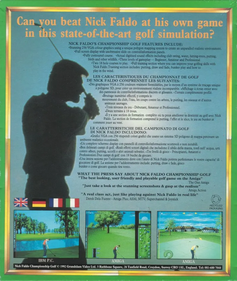Nick Faldo's Championship Golf box back