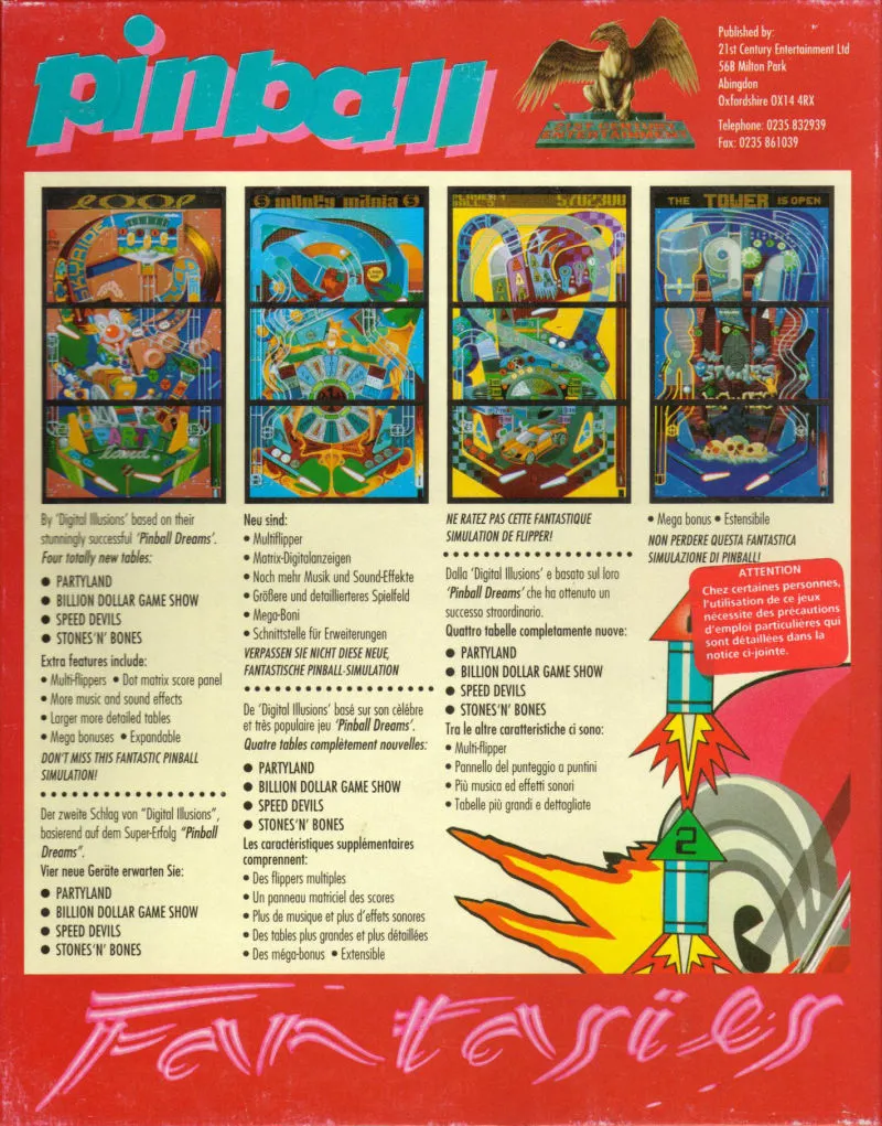 Pinball Fantasies box back