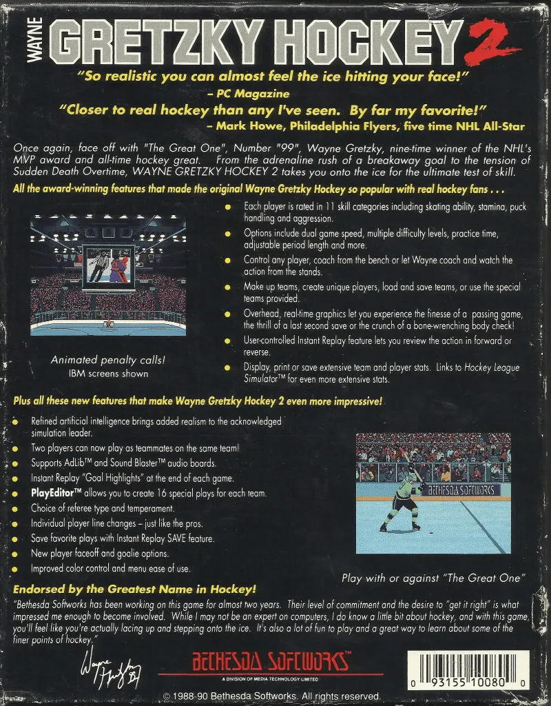 Wayne Gretzky Hockey 2 box back