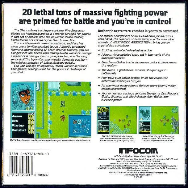 BattleTech: The Crescent Hawk's Inception box back