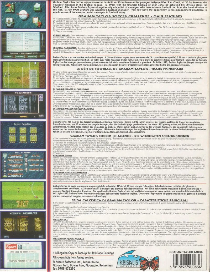 Graham Taylors Soccer Challenge box back