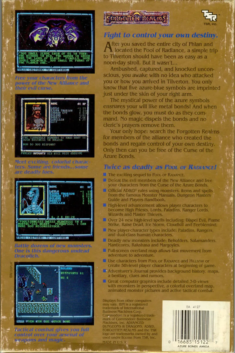 Advanced Dungeons & Dragons: Curse of the Azure Bonds box back