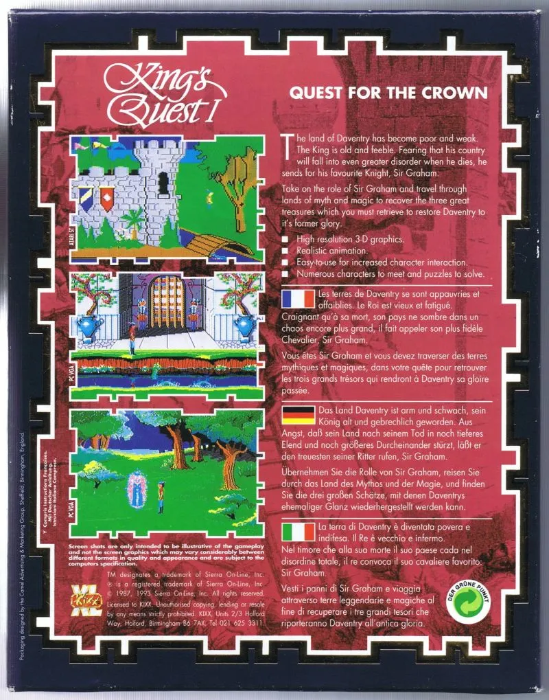 King's Quest I: Quest for the Crown [Remake] box back