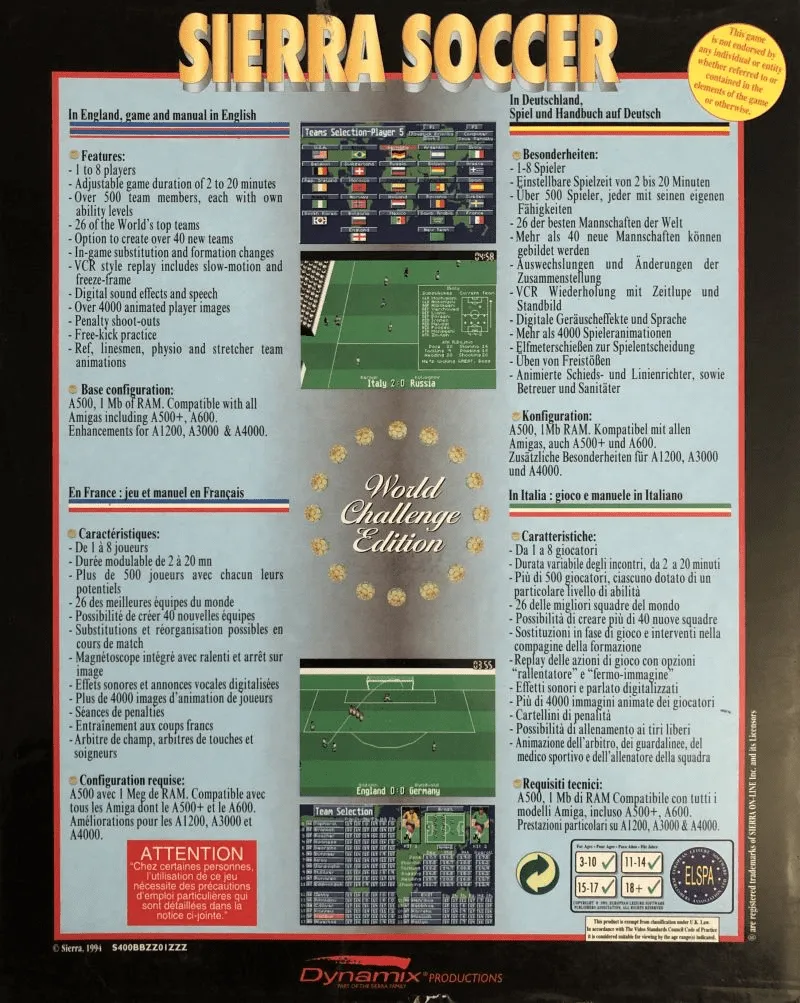 Sierra Soccer: World Challenge Edition box back