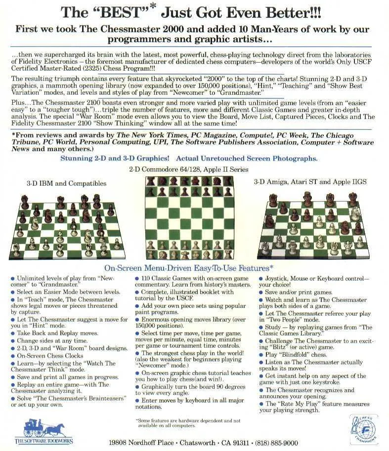 The Fidelity Chessmaster 2100 box back