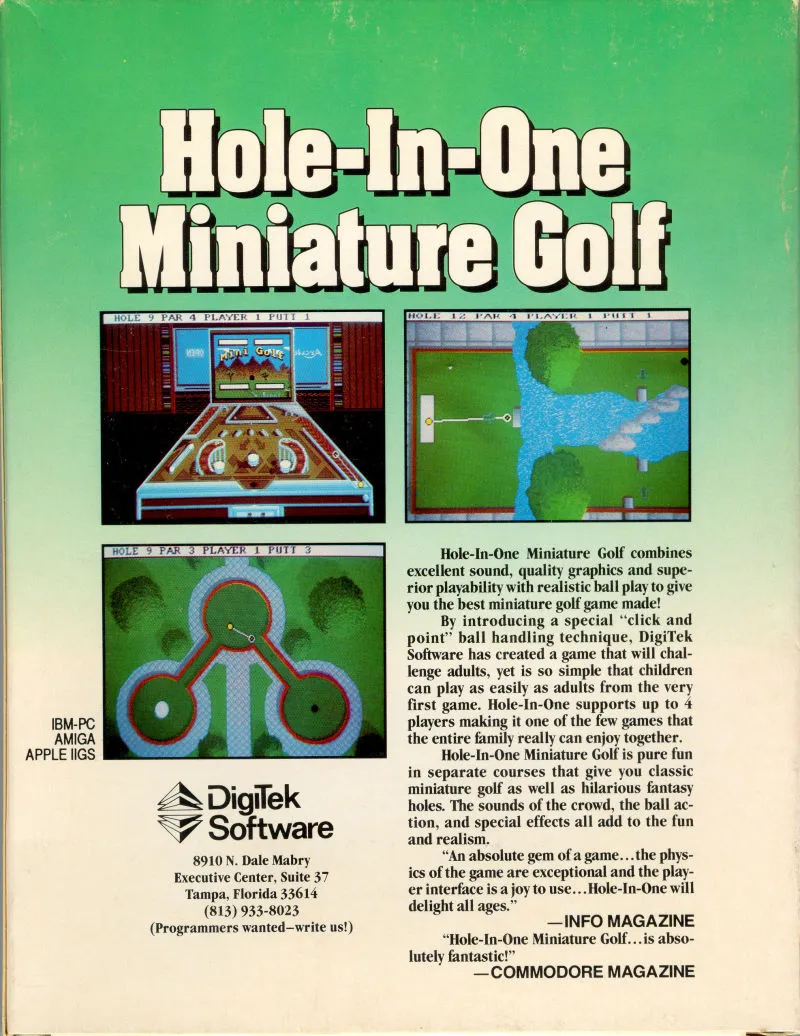 Hole-In-One Miniature Golf box back