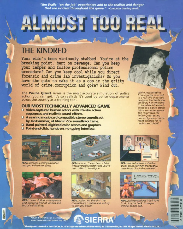 Police Quest III: The Kindred box back