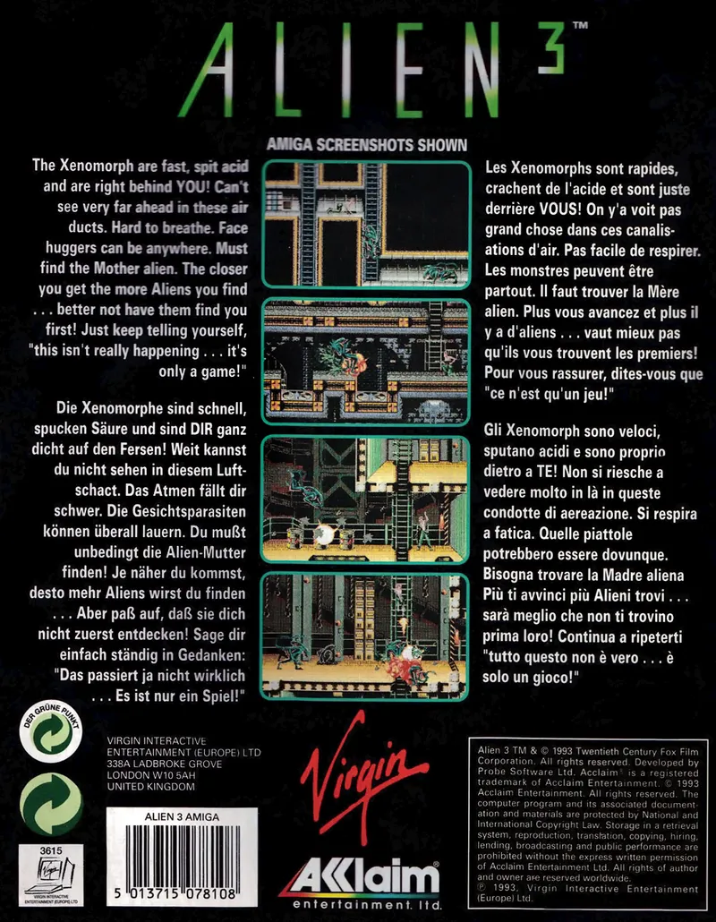 Alien 3 box back