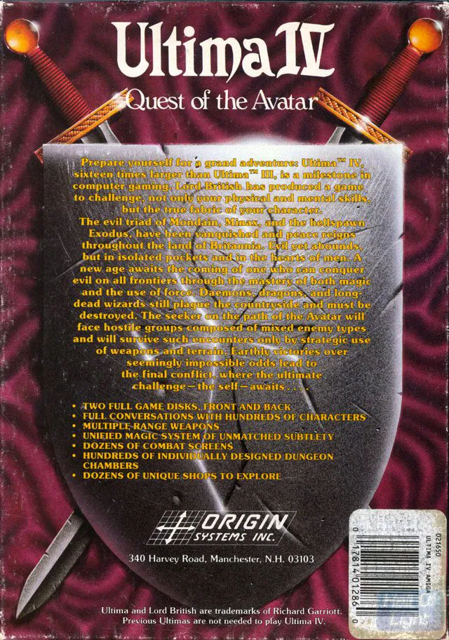 Ultima IV: Quest of the Avatar box back