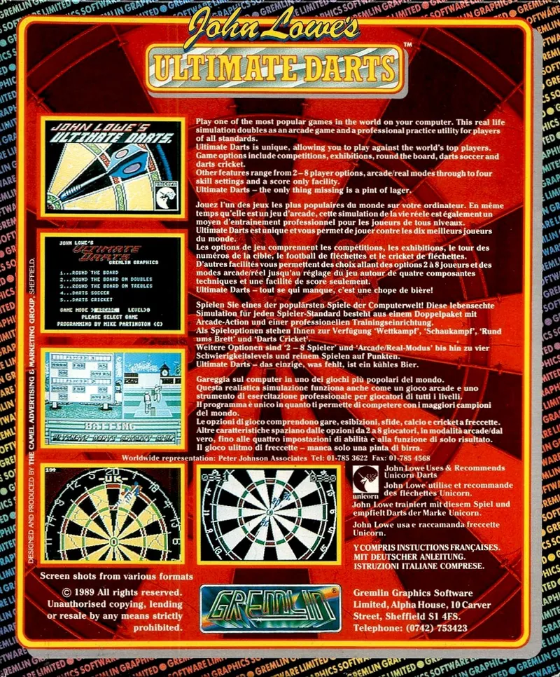 John Lowe's Ultimate Darts box back