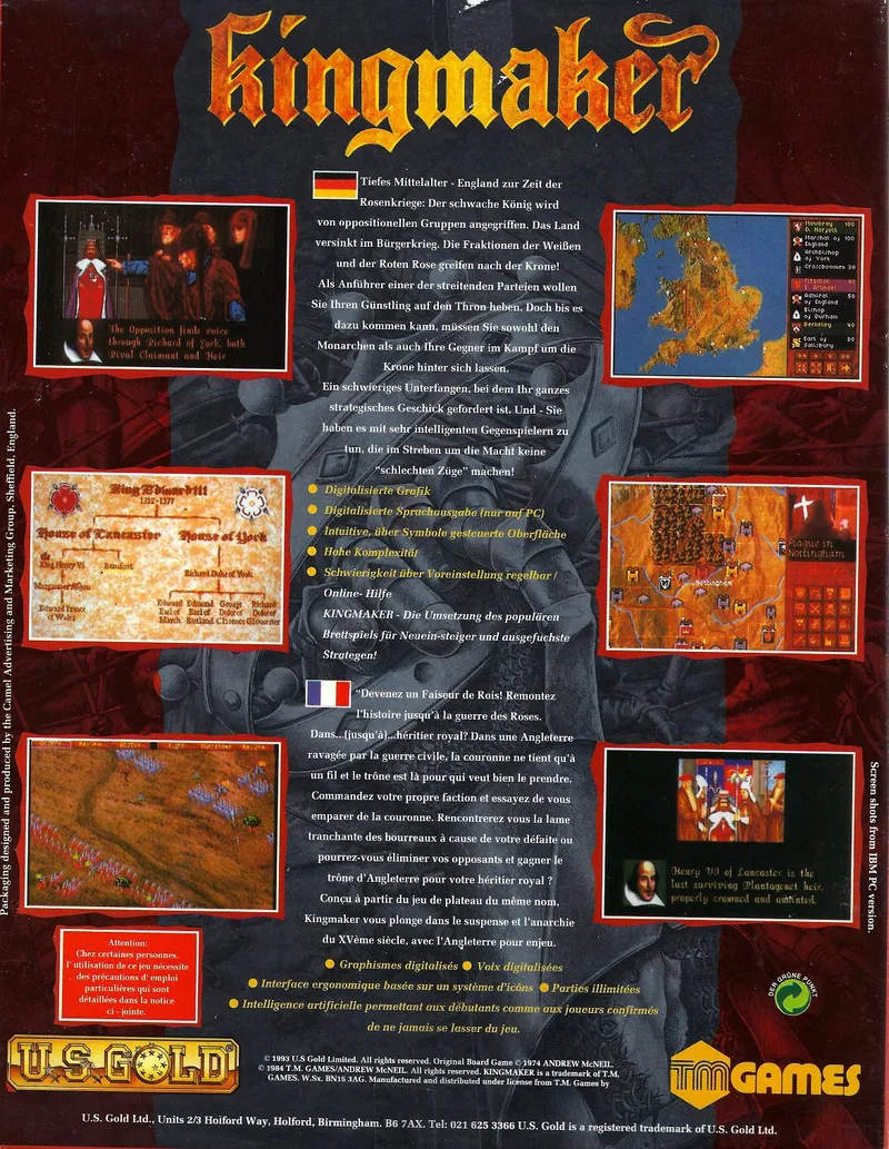 Kingmaker: The Quest for The Crown box back