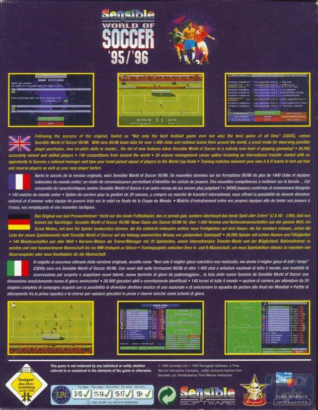 Sensible World Of Soccer '95/'96 box back