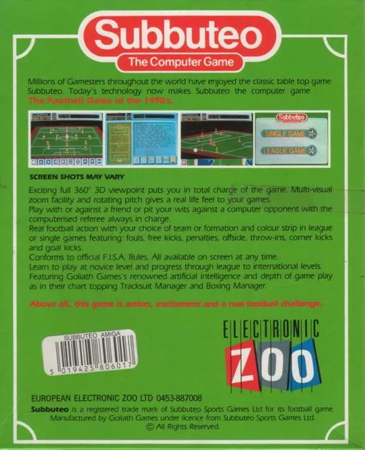 Subbuteo: The Computer Game box back