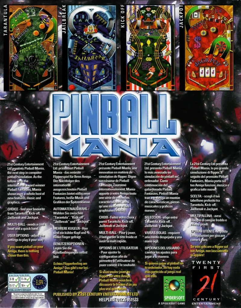 Pinball Mania box back