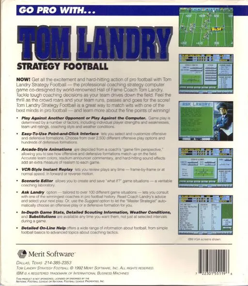 Tom Landry Strategy Football box back