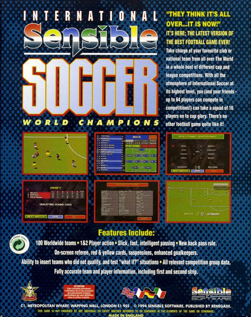 Sensible Soccer: International Edition box back