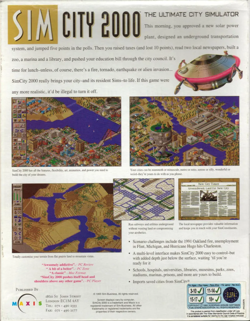 SimCity 2000 box back