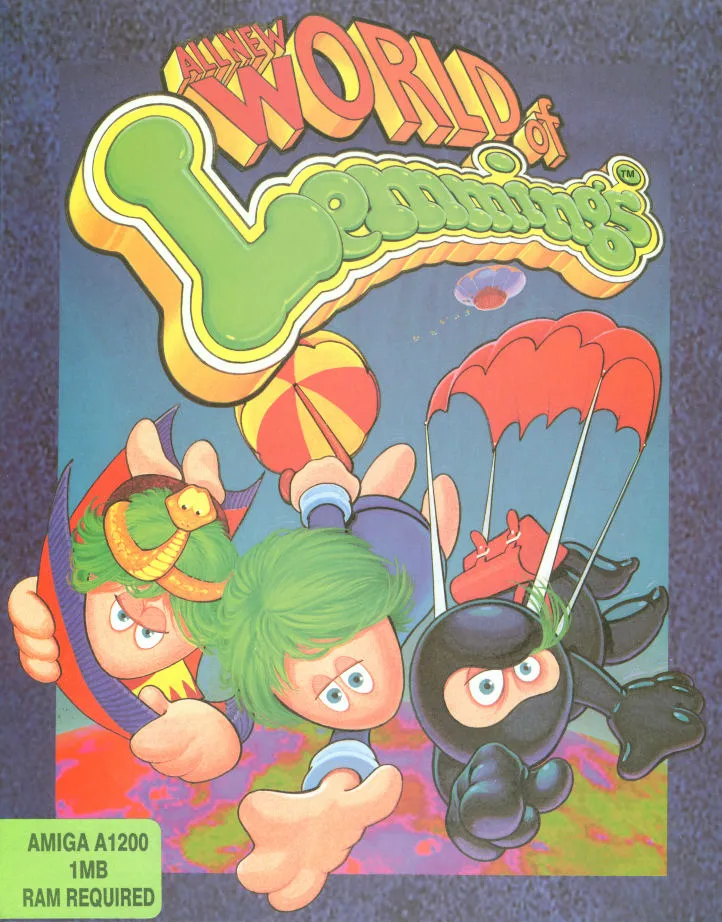 All New World of Lemmings cover art for Commodore Amiga
