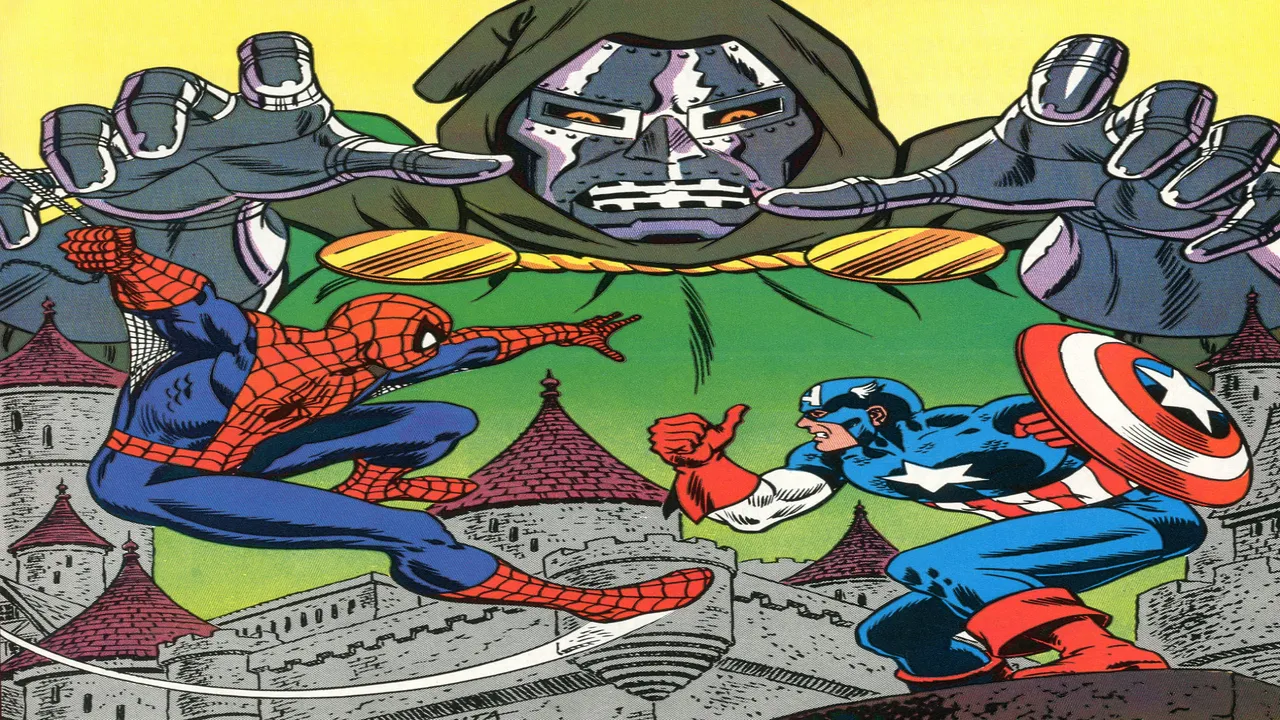 Backdrop artwork for The Amazing Spider-Man and Captain America in Dr. Doom's Revenge!
