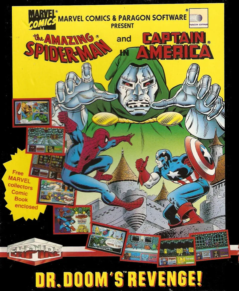 The Amazing Spider-Man and Captain America in Dr. Doom's Revenge! cover art for Commodore Amiga