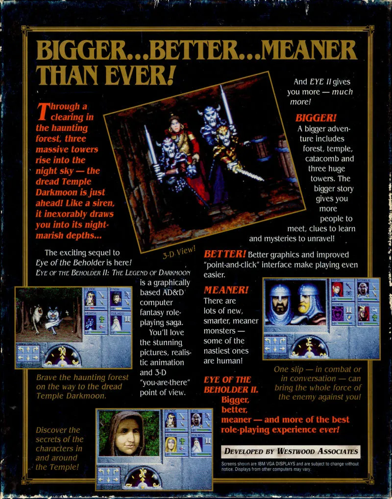 Eye of the Beholder II: The Legend of Darkmoon box back