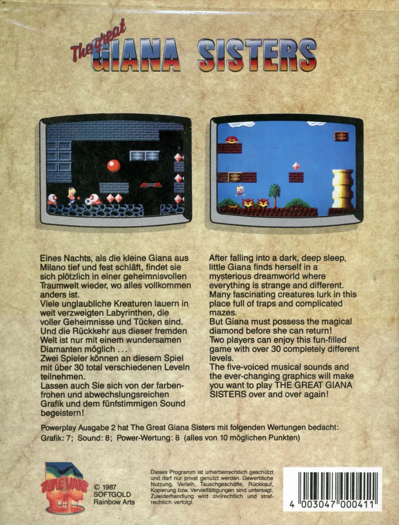 The Great Giana Sisters box back