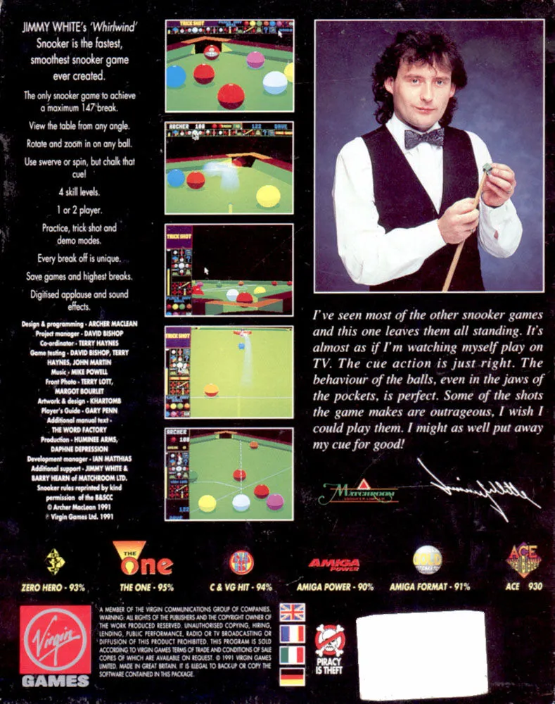Jimmy White's 'Whirlwind' Snooker box back