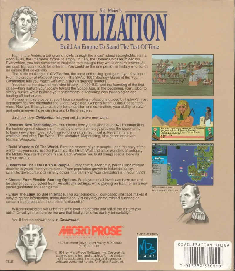Sid Meier's Civilization box back