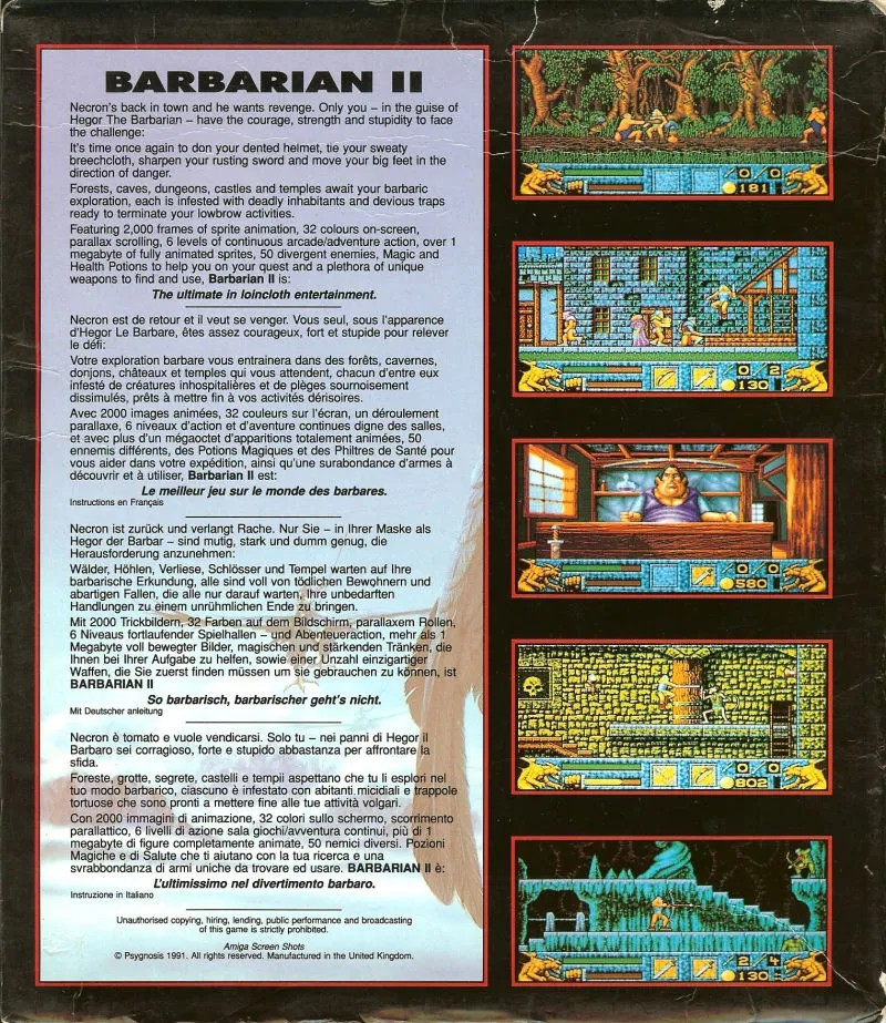 Barbarian II (Psygnosis) box back