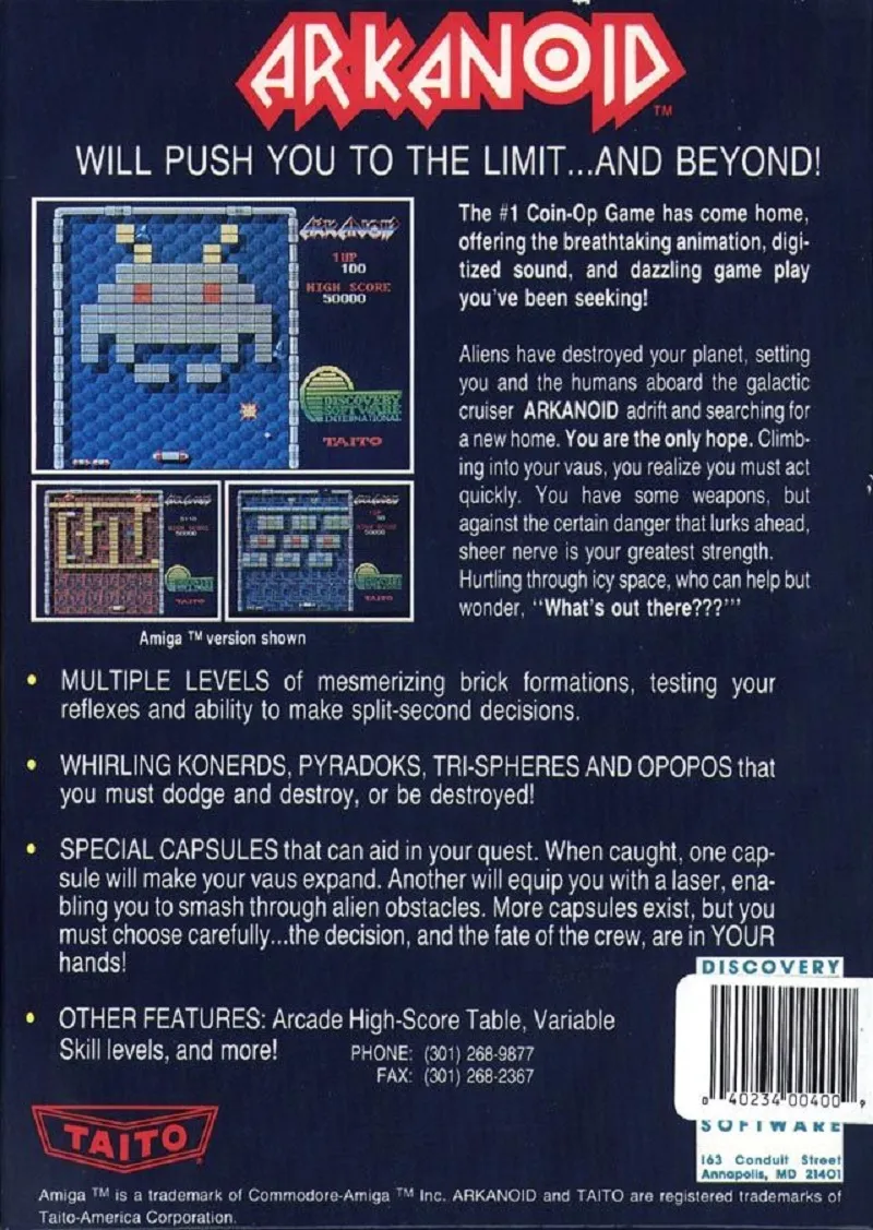 Arkanoid box back