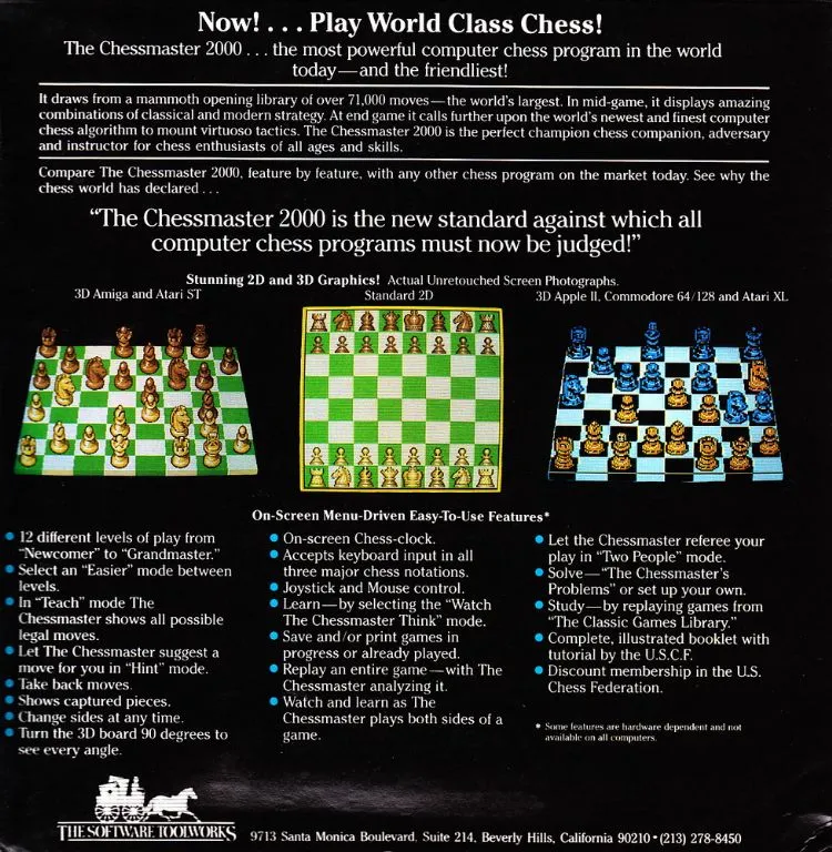 The Chessmaster 2000 box back