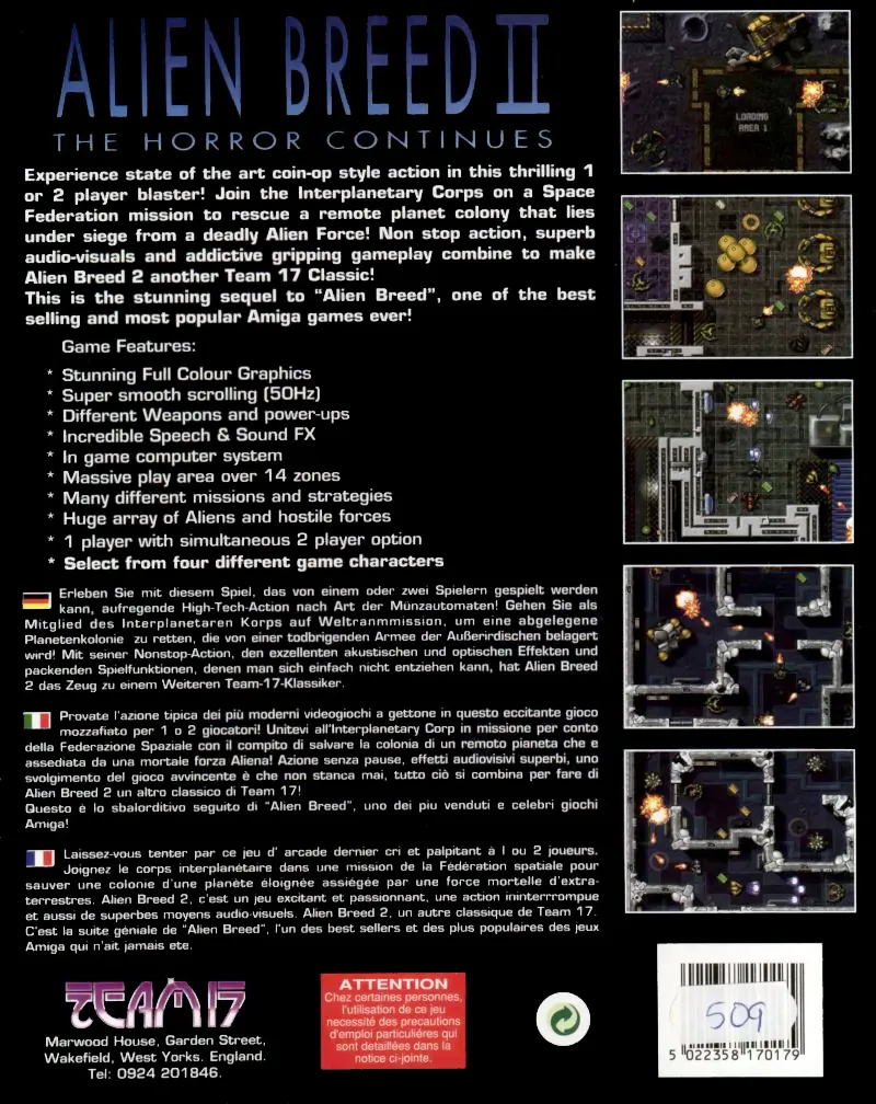 Alien Breed II: The Horror Continues box back