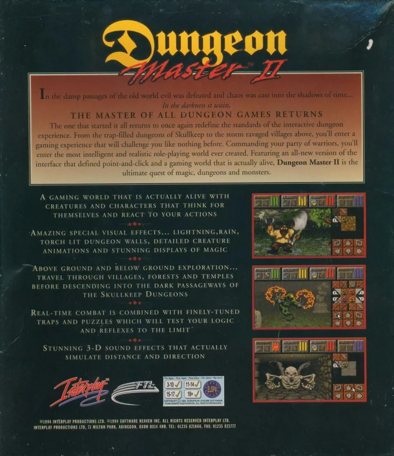 Dungeon Master II: The Legend of Skullkeep box back