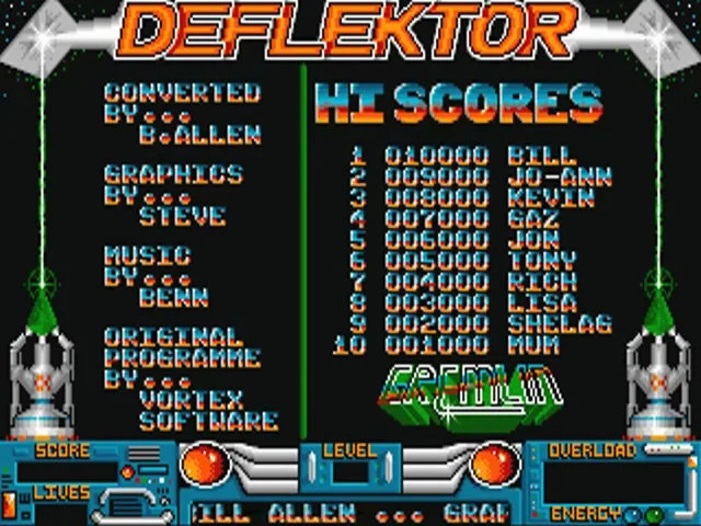 Deflektor (Europe) (Compilation - Action Amiga) title screen