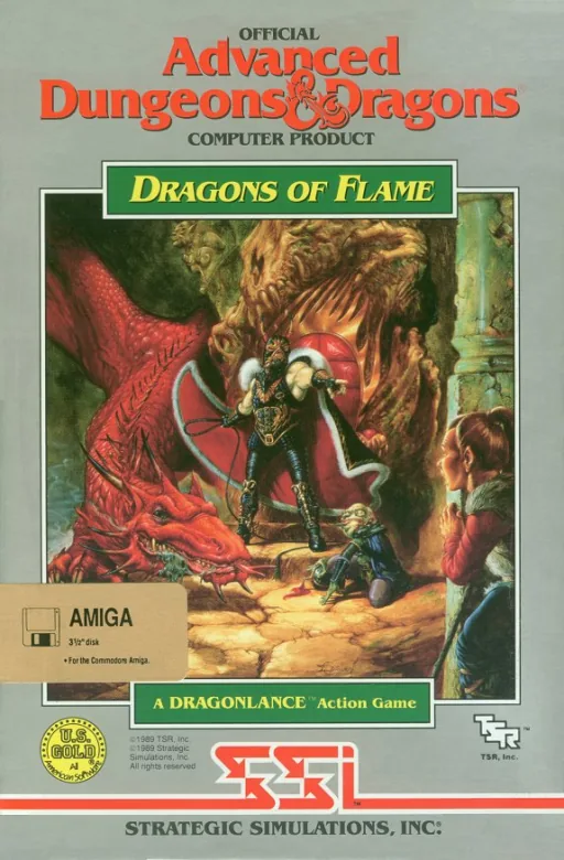 Advanced Dungeons & Dragons - Dragons of Flame - A DragonLance Action Game cover art for Commodore Amiga