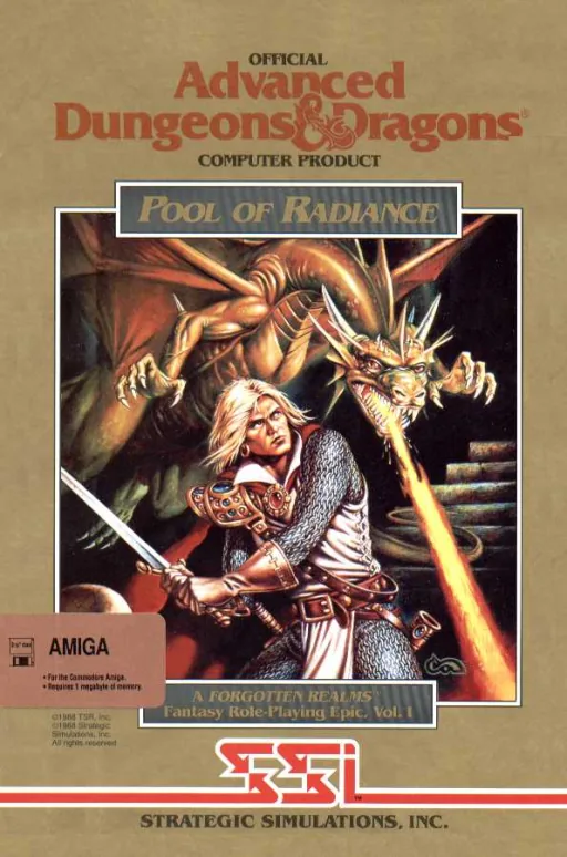 Advanced Dungeons & Dragons - Pool of Radiance - A Forgotten Realms Fantasy Role-Playing Epic, Vol.I cover art for Commodore Amiga